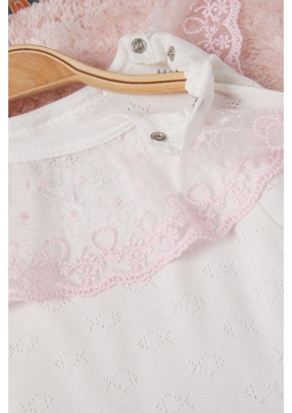 Ekru Kız Bebek Dantel Yakalı Uzun Kol Çıtçıtlı Badi 16841 indirimleri