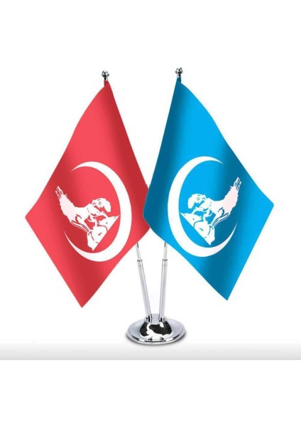 GÜNEŞAVM Krom Ikili (2li) Bozkurt Masa Bayrağı