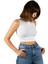 Kadın Beyaz Fitted/vücuda Oturan Crop Halter Yaka Fitilli Esnek Örme Bluz Atlet 23K-TRP-CRP06 2