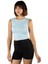 Kadın Açık Mavi Fitted/vücuda Oturan Crop Halter Yaka Fitilli Esnek Örme Bluz Atlet 23K-TRP-CRP06 2