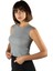 Kadın Gri Fitted/vücuda Oturan Crop Halter Yaka Fitilli Esnek Örme Bluz Atlet 23K-TRP-CRP06 3