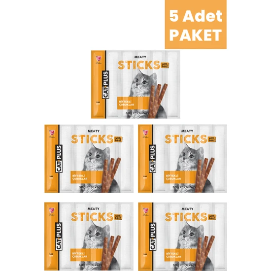 Catplus Biftekli Kedi Ödül Çubuğu 6 gr x 5 Adet (30GR) X5 Adet