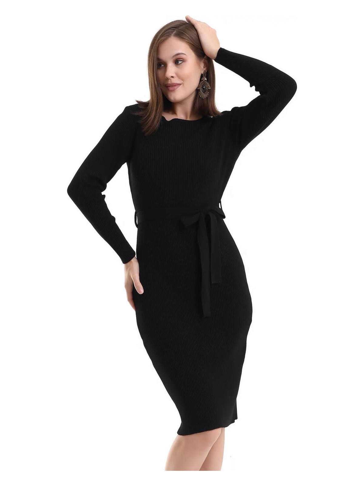 Irmak Kerekli Bisiklet Yaka Fitilli Triko Elbise 4080 - Görsel 5