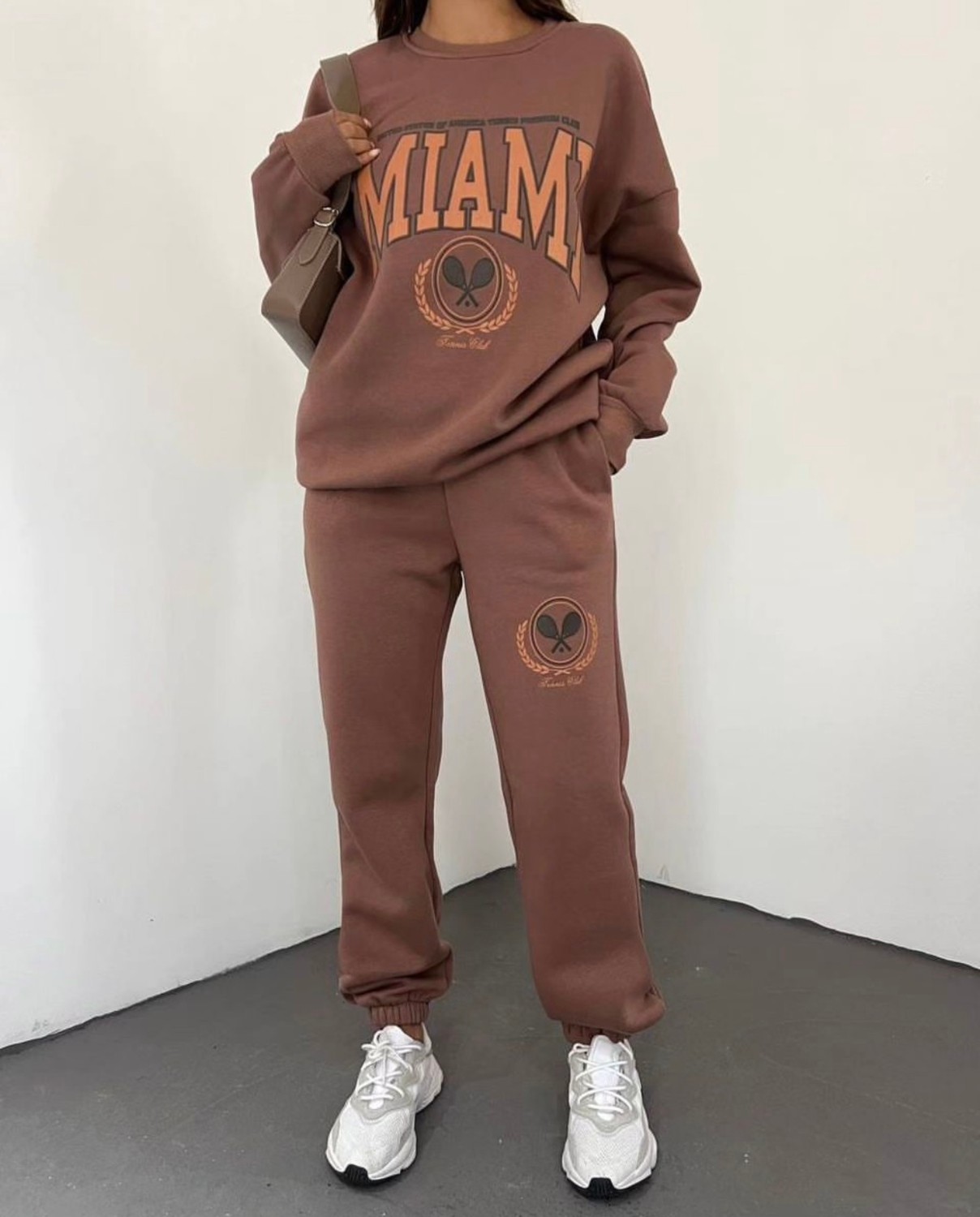 Amor Face Büyük Beden Miami Baskılı Pamuk Kışlık Kadın Eşofman Takımı
