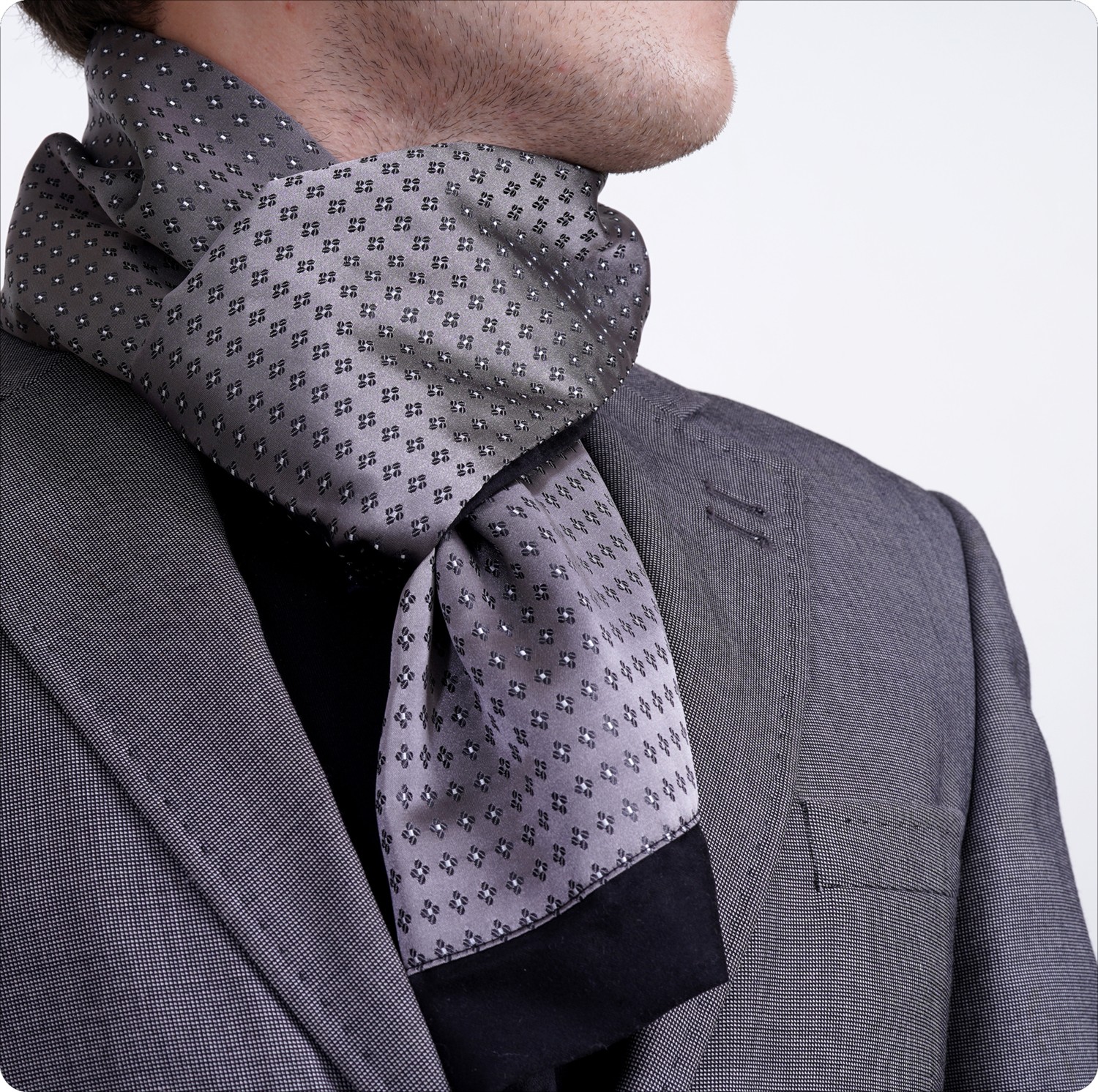 Exve Exclusive Gri Gümüş Çiçekli Jakar Dokuma Elegant Çift Taraflı Atkı görsel 2