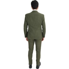 Cengiz İnler Ekose Desen Kombinli Yelekli Erkek Takım Elbise