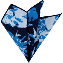 Exve Exclusive Mavi Beyaz Kurukafa Desen Dijital Baskılı Pamuk Cep Yaka Mendili