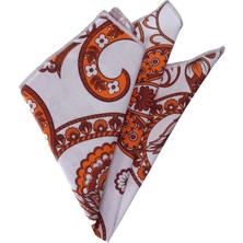 Exve Exclusive Bej Üzerine Turuncu Şal Desen Baskılı Pamuk Cep Yaka Mendili