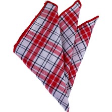Exve Exclusive Kırmızı Beyaz Ekose Desen Kareli Pamuk Cep Yaka Mendili