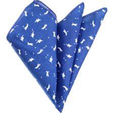 Exve Exclusive Mavi Beyaz Köpek Desen Baskılı Pamuk Cep Yaka Mendili