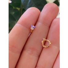 Ares Collection Cerrahi Çelik Mor Zirkon Taşlı Kelebek Halka Tragus Rook Helix Uyumlu Piercing Küpe