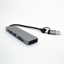 Global 6in1 Usba ve Type-C To 3x Usb3.0, Tf, Sd, Type-C Çoklayıcı Hub Adaptör WNE0168