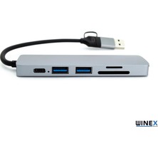 Global 6in1 Usba ve Type-C To 3x Usb3.0, Tf, Sd, Type-C Çoklayıcı Hub Adaptör WNE0168