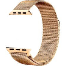 Mobicas Apple Watch 3 4 5 6 7 8 9 Se Uyumlu 38-40-41MM Mıknatıslı Hasır Metal Kordon-01 Rose Gold