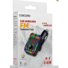 Concord C-618 Bluetooth Görüşme ve Müzik Dinleme Ekranlı Rgb Fm Transmitter Pd + 3.1A Çift USB Şarj