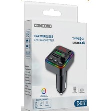 Concord C-617 Bluetooth Görüşme ve Müzik Dinleme Ekranlı Rgb Fm Transmitter Pd + 3.1A Çift USB Şarj