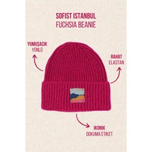 Sofist İstanbul Fuchsia Beanie Fuşya Rengi Dokuma Etiketli Soft Yıkama Yünlü Katlamalı Örgü Bere
