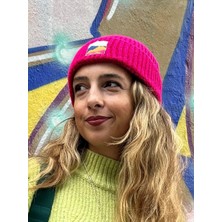 Sofist İstanbul Fuchsia Beanie Fuşya Rengi Dokuma Etiketli Soft Yıkama Yünlü Katlamalı Örgü Bere