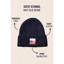 Sofist İstanbul Navy Blue Beanie Lacivert Dokuma Etiketli Soft Yıkama Yünlü Katlamalı Örgü Bere