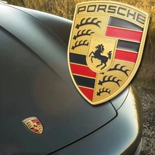 İdeal Aksesuar Porsche Kaput Logosu Metal Gold Renk - Logo Arma - Porsche Gold Hood Emblem Crest Badge