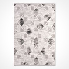 Halınet Ailani Gri Geometrik Polyester Makine Halısı