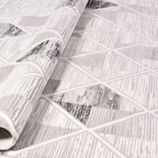 Halınet Ailani Gri Geometrik Polyester Makine Halısı