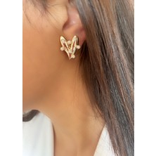 Sistorize Incili Kalp Çelik Altın Kaplama Küpe Gold