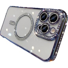 Apple iPhone 14 Pro Max Kılıf Simli Magsafe Kamera Kenar Taşlı Kapak
