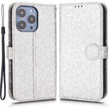 Forestl Digital Iphone 14 Pro Telefon Kılıfı Için 6.1 Inç Manyetik Toka Dot Desen Baskılı Telefon Kapağı Deri Deri Stand Cüzdan Kitap Stili Case-Silver (Yurt Dışından)