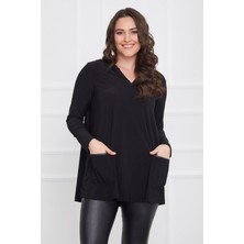 Laranor Cep ve Kapüşon Detaylı Bluz 48 - Siyah