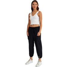 Barbora Keten Günlük Pantolon Beli Lastikli Bağcıklı