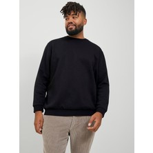 Jack & Jones Büyük Beden Bisiklet Yaka Sweatshirt Siyah Polyester Erkek Outdoor Kullanım için Rahat Fit