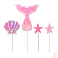 Süsle Bebek ve Parti Deniz Kızı Pul Payetli Pasta Süsü, 4'lü Set - Pembe