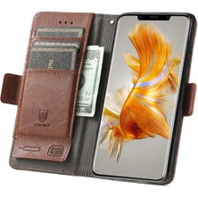 Yihang Boutique - 1383 Huawei Mate 50 Pro Için Kart Tutuculu Pu Deri Cüzdan Telefon Kılıfı - Kahverengi (Yurt Dışından)