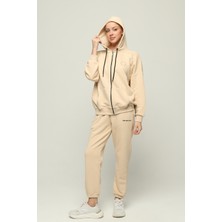 Owut Collection Kadın Kapüşonlu Kanguru Cep Oversize Lastik Paça Fermuarlı Eşofman Takımı