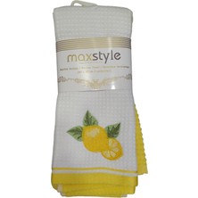 Es Dekor Pamuk Mutfak Havlusu Tekstili 40X60 2'li Limon Beyaz Sarı Nakışlı Desen Style Home Hot