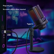 USB Oyun Kondansatör Mikrofon Bilgisayar Kayıt Mikrofonu Rgb Aydınlatma Kondansatör Mikrofon Siyah (Yurt Dışından)