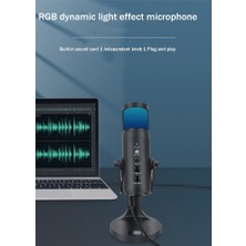 USB Kondenser Mikrofon Cep Telefonu Rgb Dinamik Işık Efekti Mikrofon Bilgisayar Canlı Kayıt Oyun Mikrofonu (Yurt Dışından)