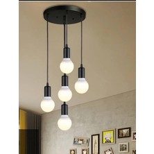 Rsylight Retro Metal Dekoratif Rustik 5 Li  Yuvarlak Siyah Sarkıt  Avize Çap:30 cm