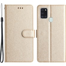 Cool-M Samsung Galaxy A21S Folio Flip Deri Cüzdan Stand Kabuğu Ipek Doku Kılıfı (Yurt Dışından)