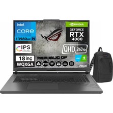 Asus Rog Strıx G18 G814JZ-N6023 Intel İ9-13980HX 16GB Ddr5 Ram 2tb SSD 12GB RTX4080 175W 18 Inç 240Hz Qhd Wqxga Freedos Taşınabilir Bilgisayar N602303+WEBLEGELSINÇANTA