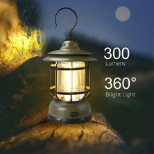 Klaus KE47722 Şarjlı Pilli LED Kamp Lambası, USB Şarjlı Retro Lamba, Taşınabilir LED Kamp Feneri
