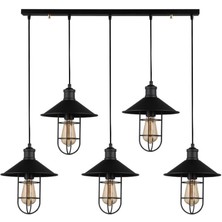 Rsylight Retro Rustik Metal Masa Üstü Dekoratif  Kafesli 5 Li Siyah Sıralı Avize