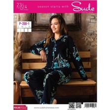 Sude Kadın Gömlek Önden Düğmeli Polar Desenli Pijama Takımı P200/1- 1 Adet