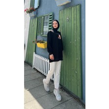 Bwest Tutku Nakış Fener Baskılı Sweatshirt - Siyah