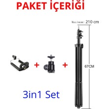 Ecuy Tripod 2.1 Metre 3in1  360 Döner Başlıklı Telefon Tutucu Ring Light Işık Stüdyo Lamba Ayağı