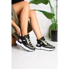 Shoetek  Marion Kadın Sneakers Bağcıklı Spor Bot Siyah/sarı Deri