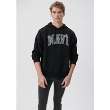 Mavi Erkek Mavi Logo Baskılı Kapüşonlu Siyah Sweatshirt 067149-902