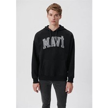 Mavi Erkek Mavi Logo Baskılı Kapüşonlu Siyah Sweatshirt 067149-902