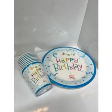 Kidspartim Happy Bırthday Karton Tabak Bardak Mavi 8 Li